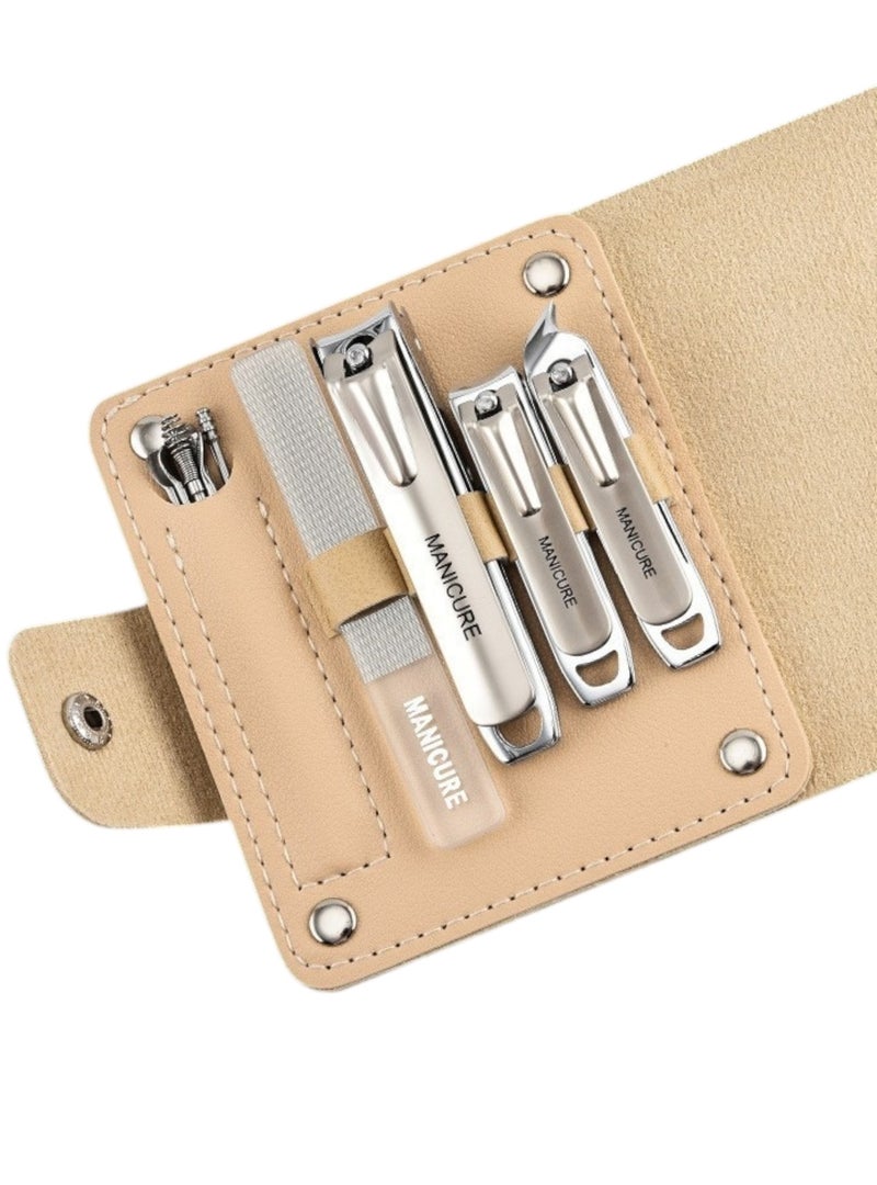 Nail Clipper Grooming Set 10 Pieces - Stainless Steel Manicure Kit - Beige