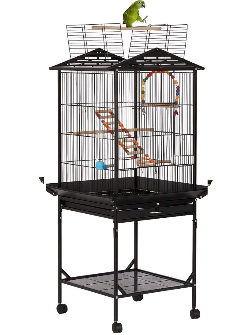 Kidle Large Parrot Birdcage Luxury Bird House Open Top Standing Parrot Cage with Rolling Stand Bird Swing Toys Play Ladder Bird Supplies - Image 1