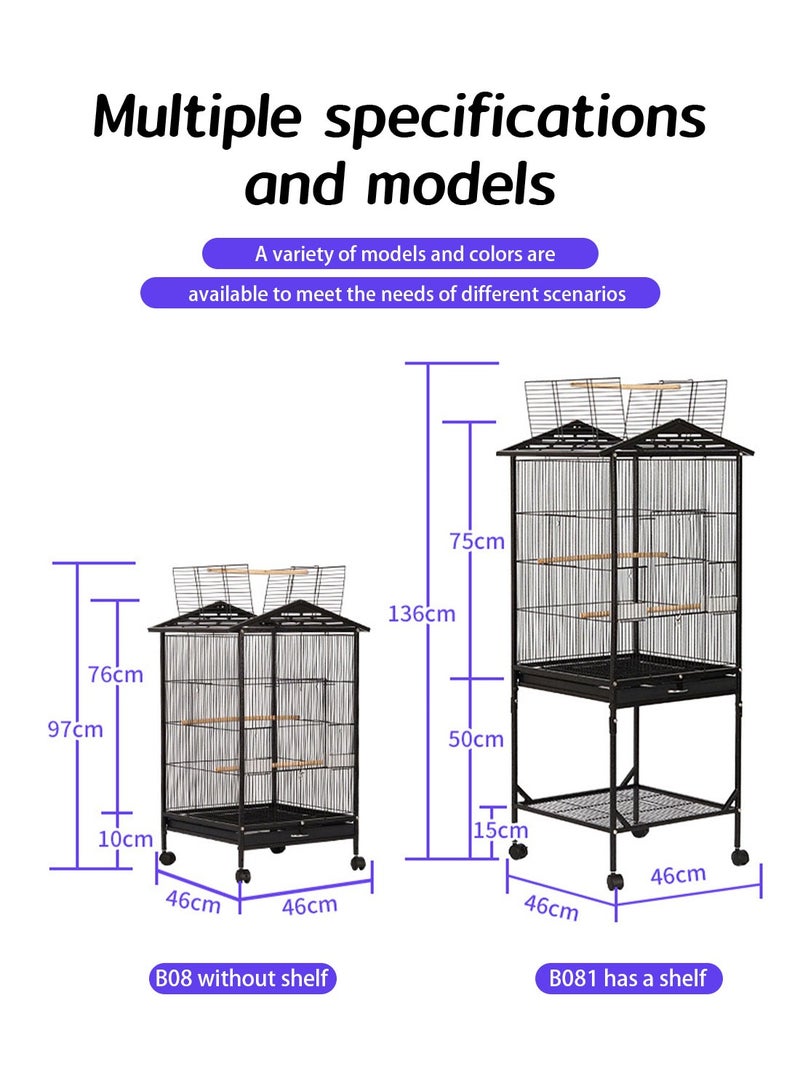 Kidle Large Parrot Birdcage Luxury Bird House Open Top Standing Parrot Cage with Rolling Stand Bird Swing Toys Play Ladder Bird Supplies - Image 2