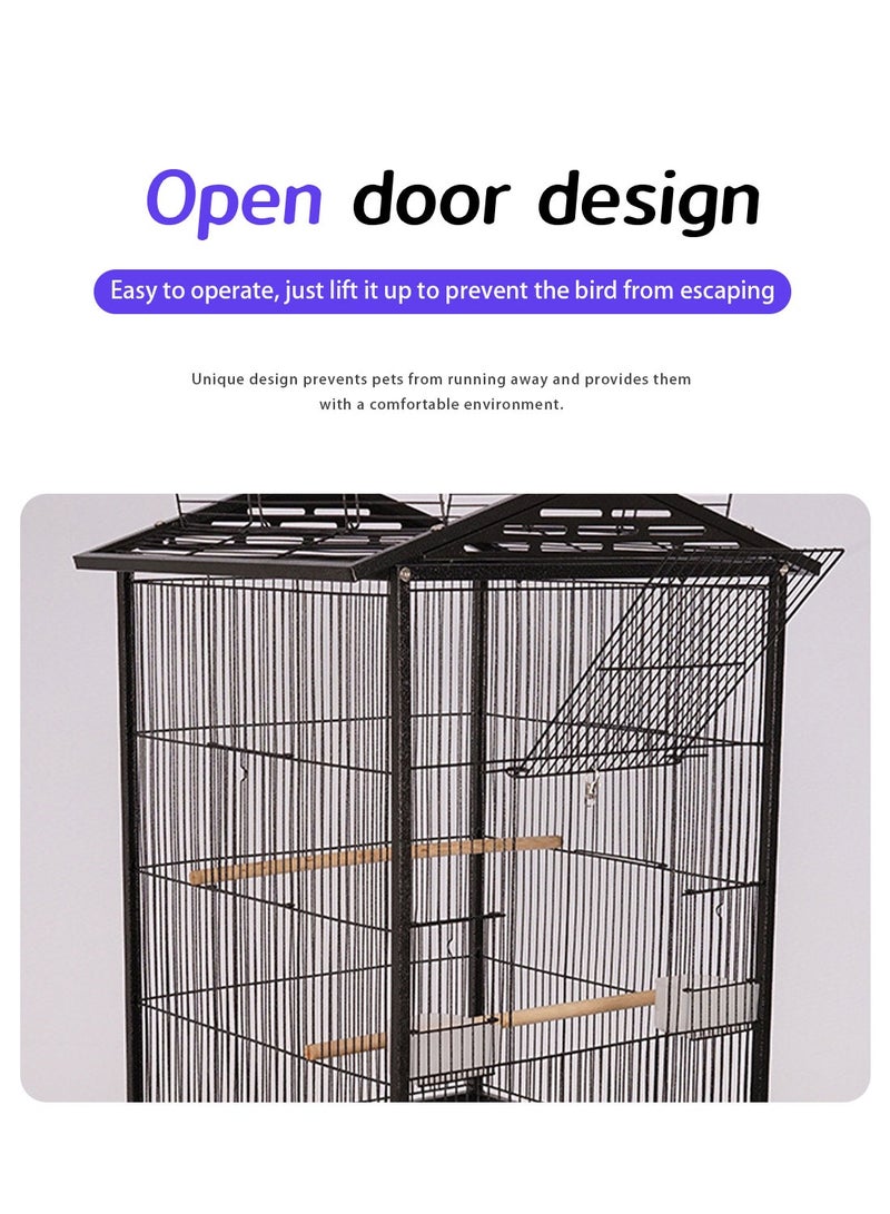 Kidle Large Parrot Birdcage Luxury Bird House Open Top Standing Parrot Cage with Rolling Stand Bird Swing Toys Play Ladder Bird Supplies - Image 4