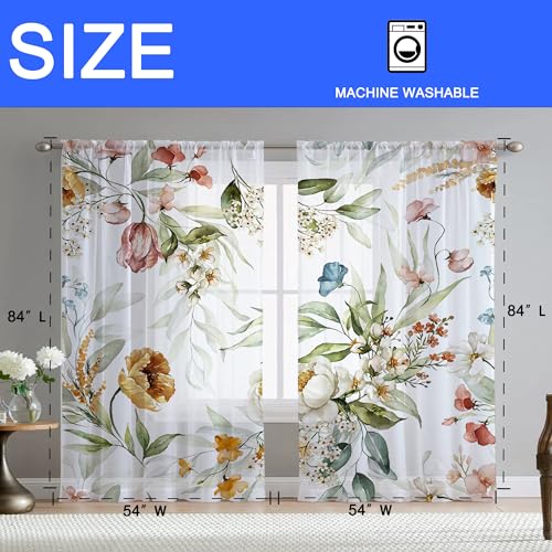 Fereyis Floral Sheer Curtains for Living Room 84 inch Length 2 Panels Set Elegant Yellow Flower Spring Printed Window Curtain Chiffon Drapes for Bedroom - Image 5
