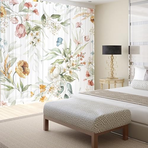 Fereyis Floral Sheer Curtains for Living Room 84 inch Length 2 Panels Set Elegant Yellow Flower Spring Printed Window Curtain Chiffon Drapes for Bedroom - Image 2