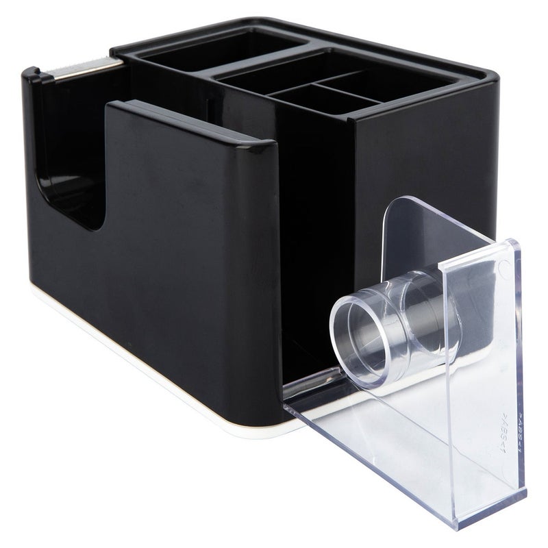 Deli Tape Dispenser with Storage Compartments for Desk Use One Hand Operation - Black - Image 2