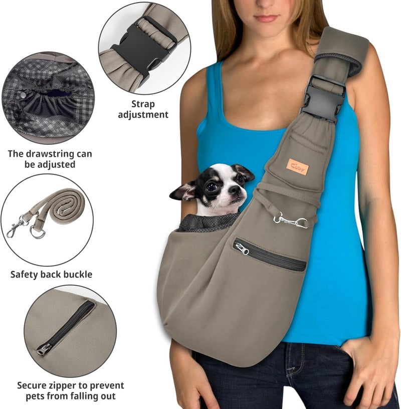 CUBY Puppy Carrier, Adjustable Reversible Cat Dog Sling Carrier for Small Medium Dogs Hands-free Puppy Sling Protect Shoulder Strap with Safety Belt Zipper Pocket Disassembled Bottom Mat for Walking - Image 5