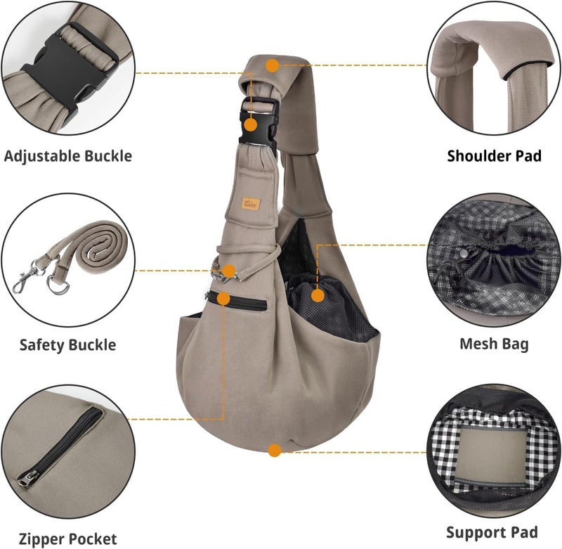 CUBY Puppy Carrier, Adjustable Reversible Cat Dog Sling Carrier for Small Medium Dogs Hands-free Puppy Sling Protect Shoulder Strap with Safety Belt Zipper Pocket Disassembled Bottom Mat for Walking - Image 3