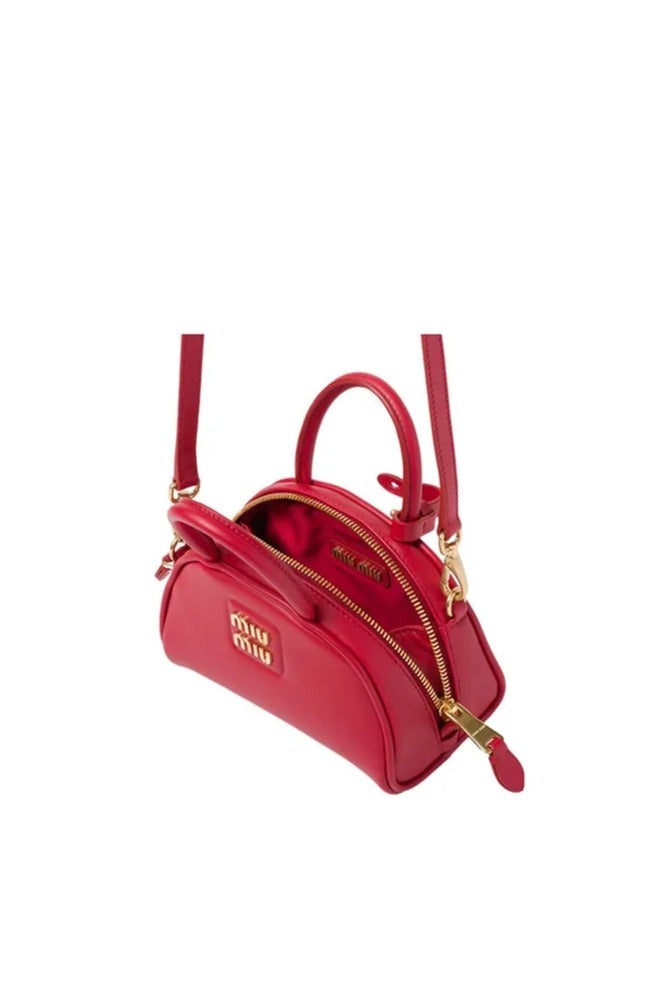 Miu Miu MIU Metal Engraved Logo Leather Top-handle With Detachable Adjustable Crossbody Strap Gold-Tone  - Image 4