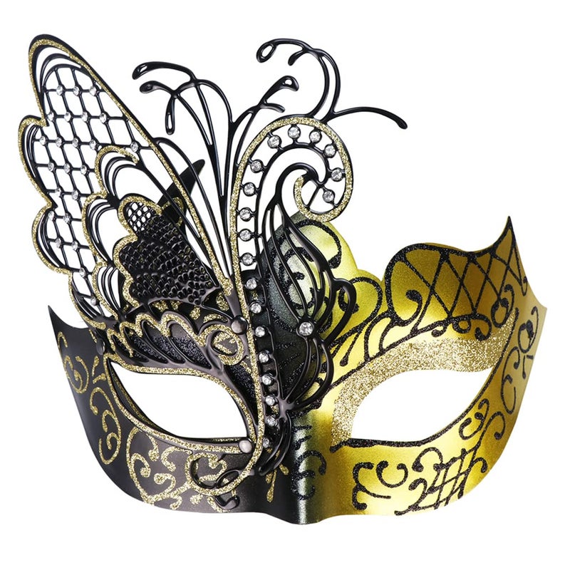 Coddsmz Mysterious Venetian Butterfly Lady Masquerade Halloween Party Mask (Black&Gold) - Image 1