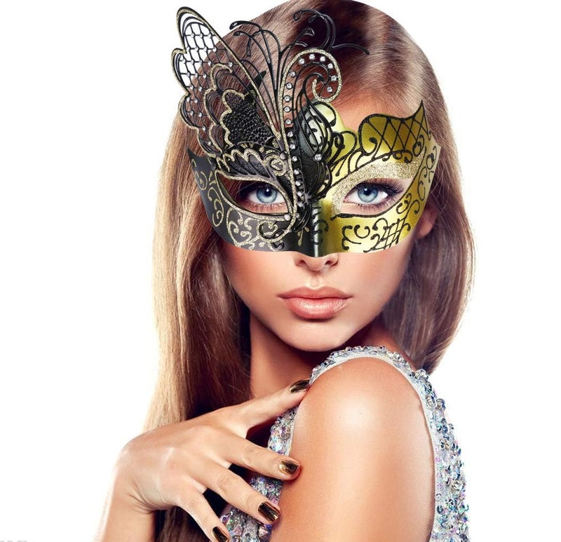 Coddsmz Mysterious Venetian Butterfly Lady Masquerade Halloween Party Mask (Black&Gold) - Image 3