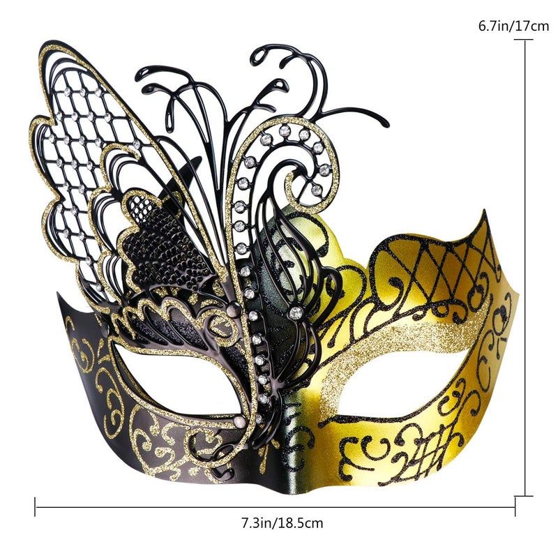 Coddsmz Mysterious Venetian Butterfly Lady Masquerade Halloween Party Mask (Black&Gold) - Image 2
