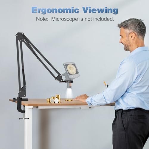 Hayve Microscope Arm Stand，Adjustable Metal Bracket with Clamp and Grommet Base，Coin Microscope Mount ，Compatible with Model DM4 DM9 MS2 MS1 MS3& Most 4.3'',7'' Digital Microscopes (1.65（for MS1,MS3) - Image 3