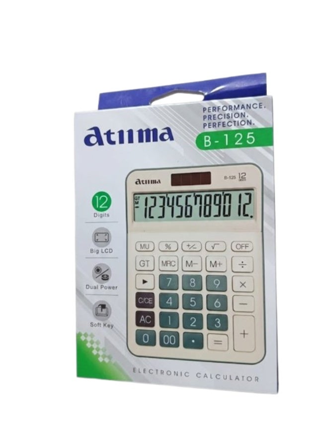 آلة حاسبة إلكترونية مكتبية B-125 للاستخدام المكتبي، شاشة LCD كبيرة مكونة من 12 رقمًا، مزودة بنظام طاقة مزدوج ومفاتيح ناعمة. آلة حاسبة عملية وموثوقة مصممة للاستخدام المكتبي اليومي، تتميز بشاشة كبيرة وواضحة، ومفاتيح ناعمة ومريحة، ونظام طاقة مزدوج موفر للطاقة. - Image 2