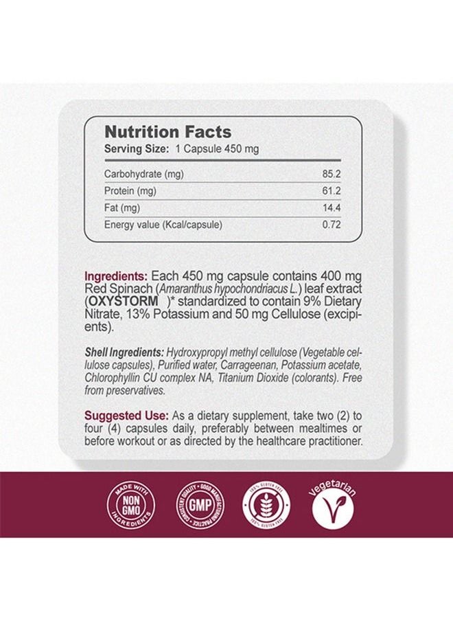 Gardeno - Oxy Xtra Boost Nitric Oxide For Stamina and Performance From Red Spinach 60 Veg Capsules - Image 1