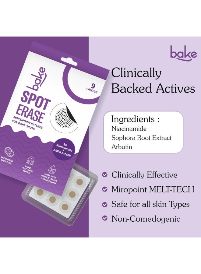 خبز لاصقات BAKE Spot Erase الهيدروكولويدية الدقيقة (Micropoint) لإزالة البقع الداكنة، بتركيبة تحتوي على 2% نياسيناميد، وحمض الساليسيليك، وألفا أربوتين | مخصصة لآثار حب الشباب، والتصبغات، والبقع الداكنة | مزودة بـ 176 إبرة دقيقة بتقنية "Melt-Tech" | للعناية بالبشرة بعد نوبات حب الشباب والبقع الداكنة - 9 لاصقات - Image 2