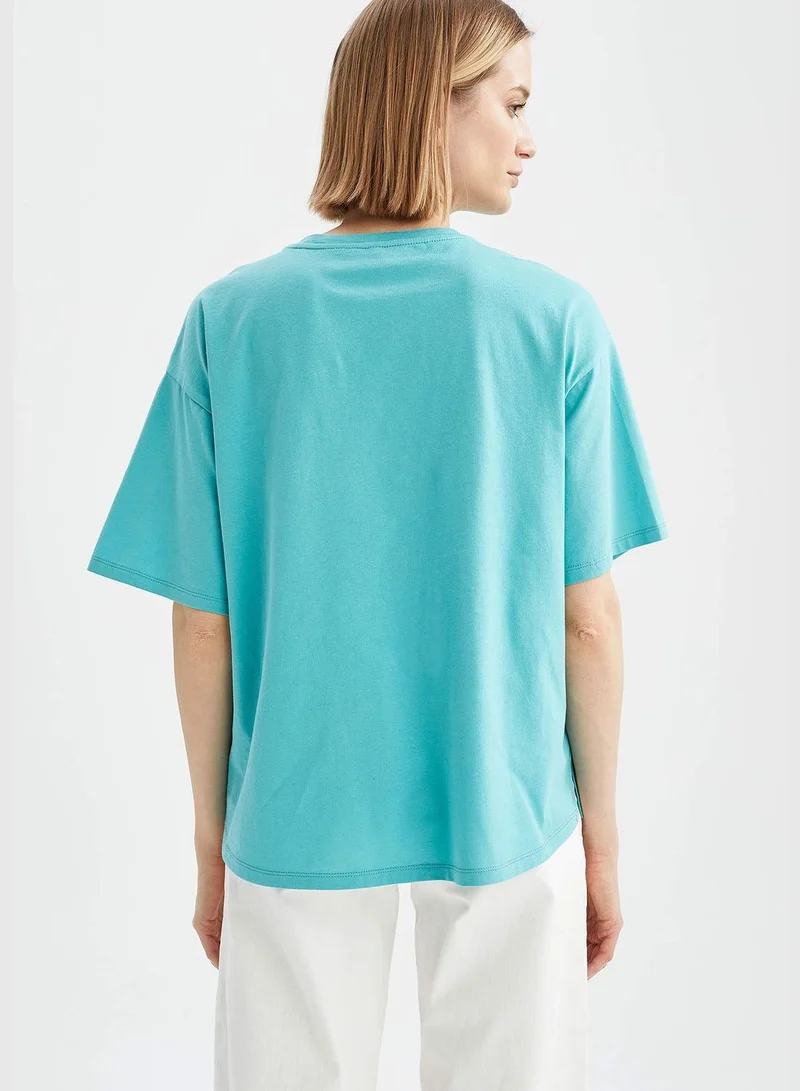 ديفاكتو Woman Regular Fit Crew Neck Knitted Short Sleeve T-Shirt