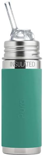 Pura Kiki 9oz260 ml Stainless Steel Insulated Bottle wSilicone Straw  Sleeve 100 PlasticFree MadeSafe Certified 100 MedicalGrade Silicone Straw for Kids Toddlers Babies  Infant  New Mint - Image 1