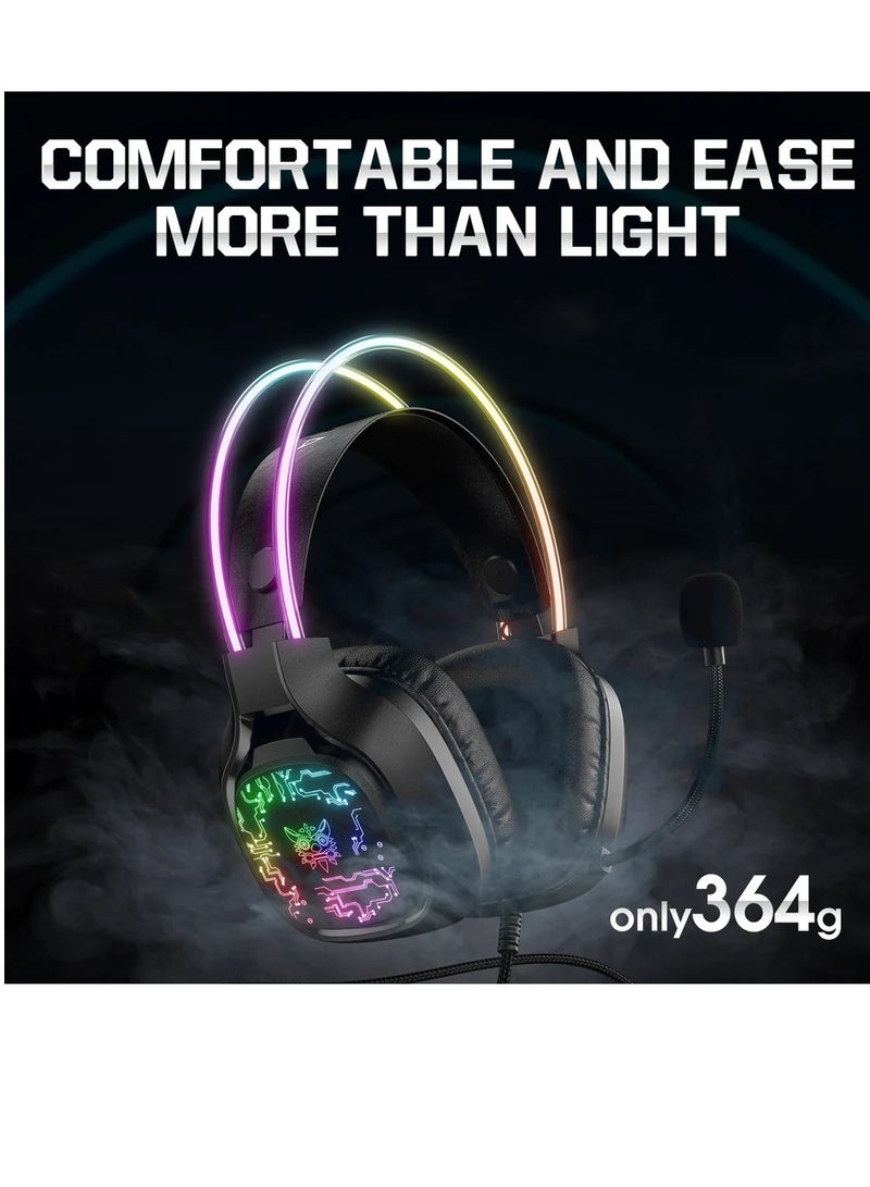 أونيكوما ONIKUMA X22 USB + 3.5 ملم سماعة رأس سلكية سلكية بإضاءة ديناميكية RGB مع ميكروفون - Image 2