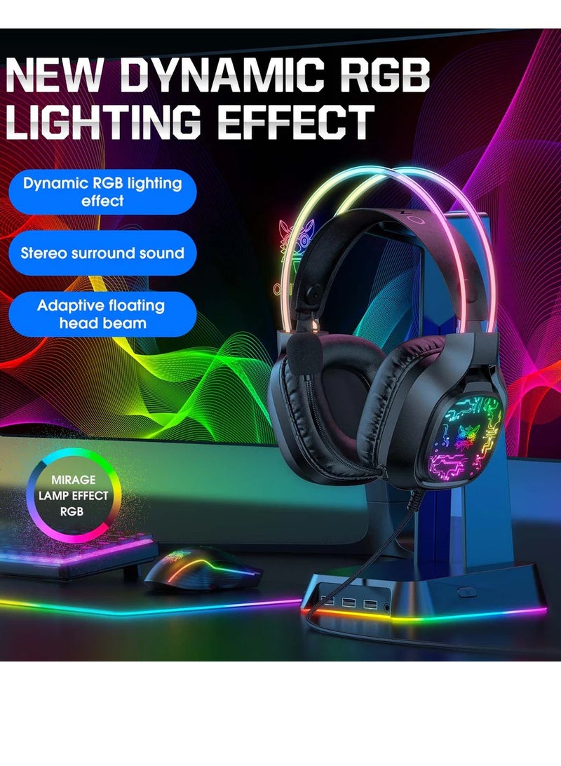 أونيكوما ONIKUMA X22 USB + 3.5 ملم سماعة رأس سلكية سلكية بإضاءة ديناميكية RGB مع ميكروفون - Image 3