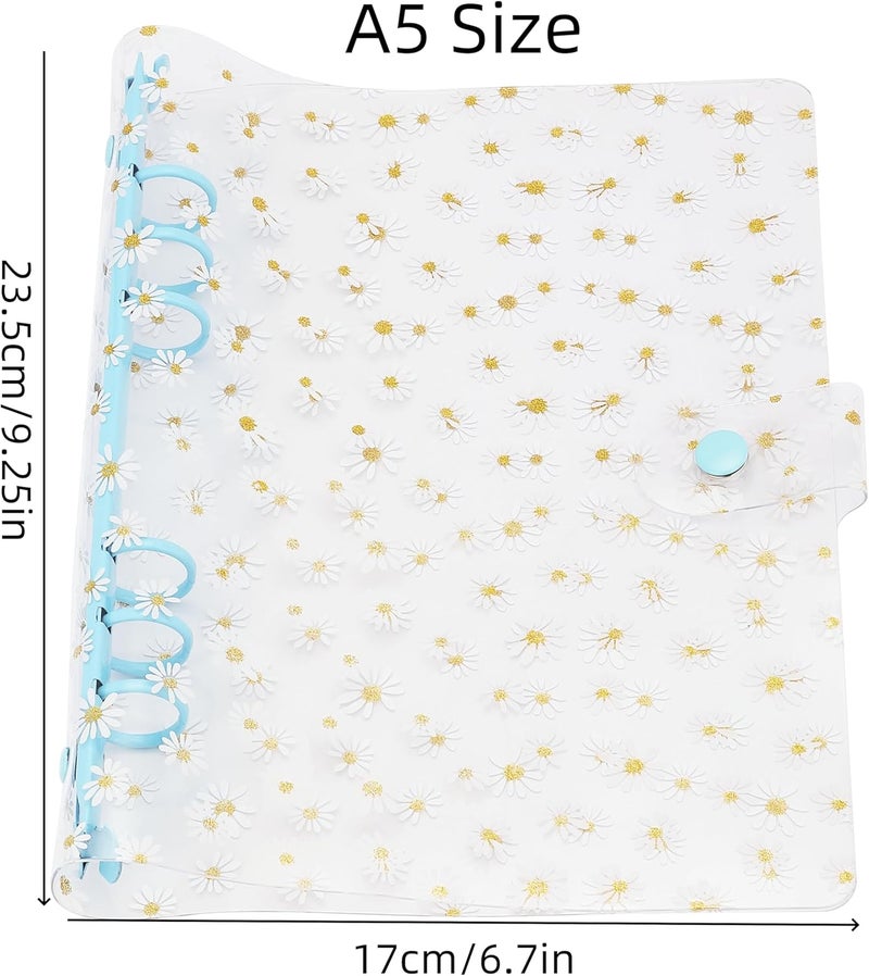SICCOMA A5 6-Ring Cute Binder Cover PVC Floral A5 Planner Cover Notebook Binder Refillable Notebook Shell (6.7”x9.2”) for Round-Ring Planner Pages (Inner Paper Not Included) - Image 3