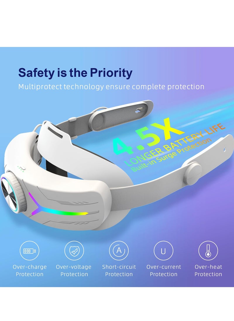 Excefore - حزام رأس RGB، حزام رأس مريح 8000 مللي أمبير متوافق مع ملحقات Meta Quest 3، حزمة بطارية Elite Strap البديلة لدعم محسن وإطالة وقت اللعب في الواقع الافتراضي - Image 1