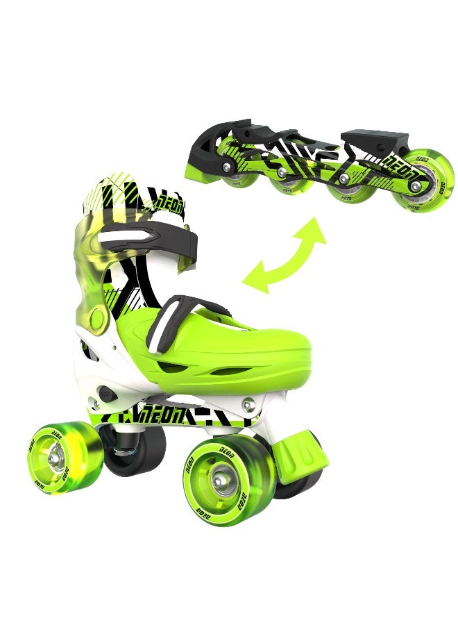 Yvolution Neon 2-in-1 Inline and Quad Combo Skates (Size 3-6, Goteki Green) - Image 1