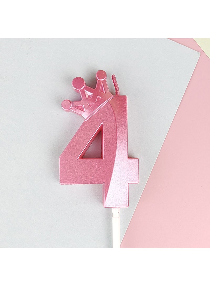 l&wen Crown Birthday Candles, Metallic Number Candles with Holders, Glitter Party Candles for Birthday, Wedding, Anniversary, Party Decorations (Number 4, Pink) - Image 1