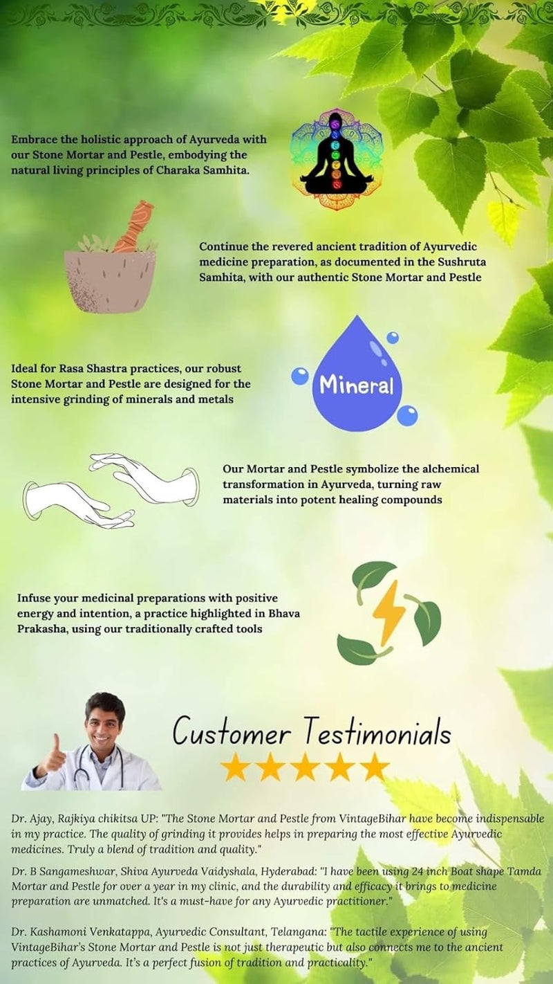 VintageBihar Tamda Stone Mortar and Pestle Set Boat Shape Khalbatta for Kitchen Traditional Grinder for Spices Chutneys and Herbal Pastes Length 7 Inch - Image 4