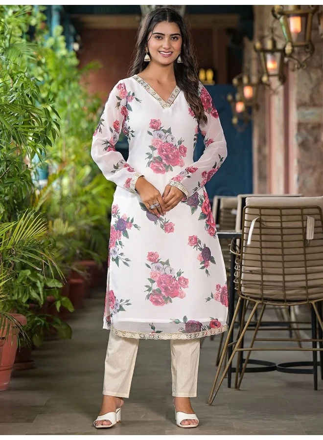 AKS AKS Couture Women Floral Printed Regular Thread Work Kurta with Trousers & With Dupatta