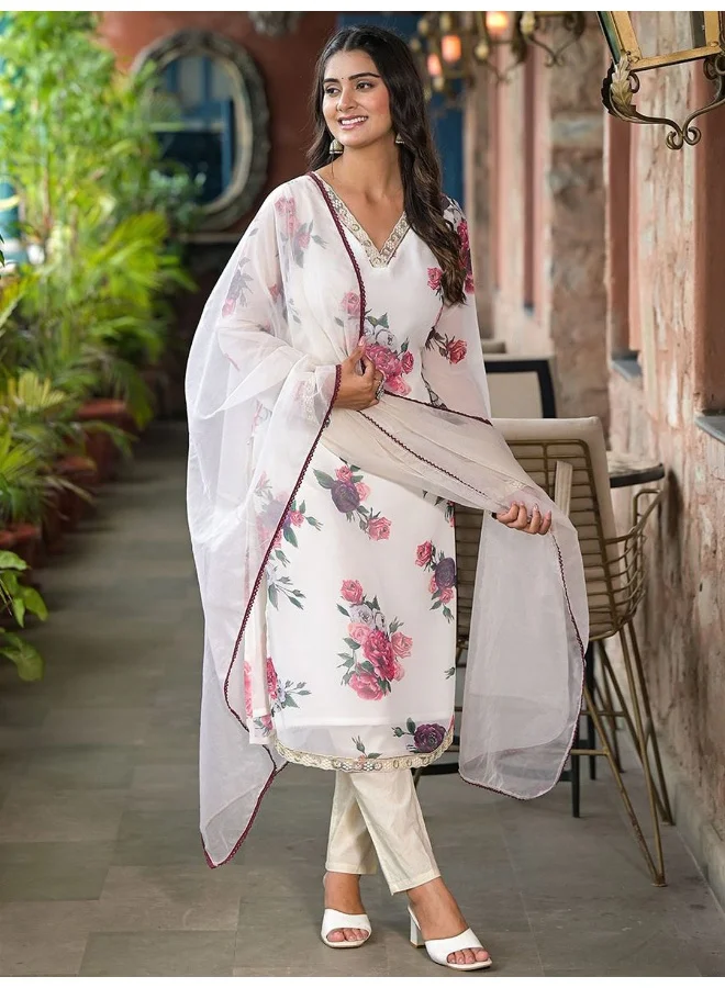 أيه كيه إس AKS Couture Women Floral Printed Regular Thread Work Kurta with Trousers & With Dupatta