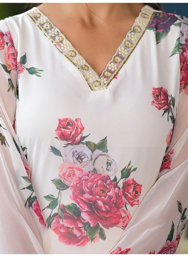 أيه كيه إس AKS Couture Women Floral Printed Regular Thread Work Kurta with Trousers & With Dupatta