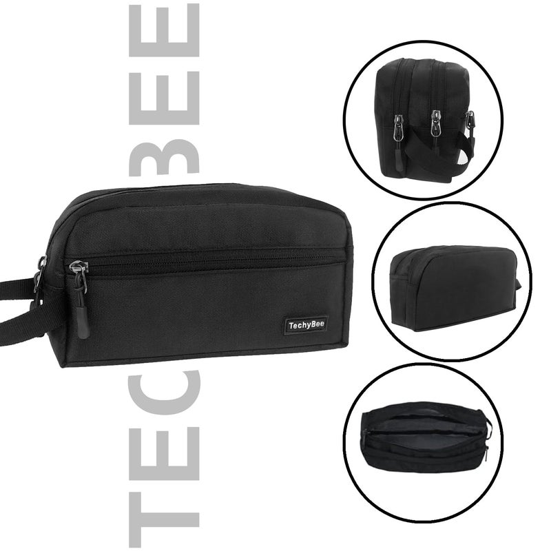 Techbee TECHYBEE Travel Polyester Toiletry Bag for Men & Women, Travel Pouch for Toiletries Shaving Kit & Cosmetics, Water Resistance Pouch for Travel Accessories, Organizer Travel Pouch for Make Up, (Black) - Image 2