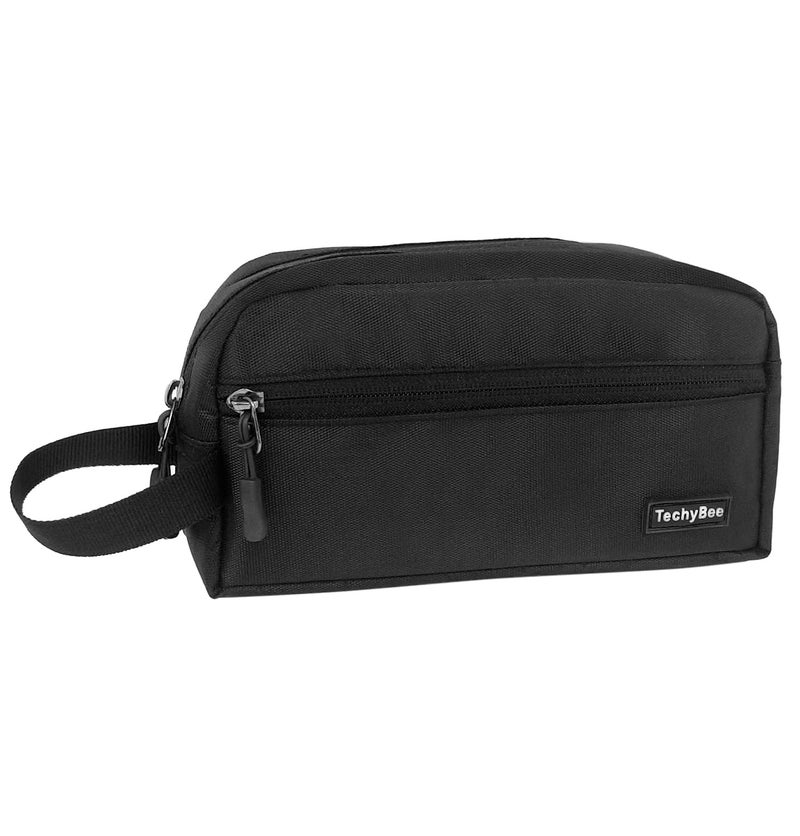 Techbee TECHYBEE Travel Polyester Toiletry Bag for Men & Women, Travel Pouch for Toiletries Shaving Kit & Cosmetics, Water Resistance Pouch for Travel Accessories, Organizer Travel Pouch for Make Up, (Black) - Image 1