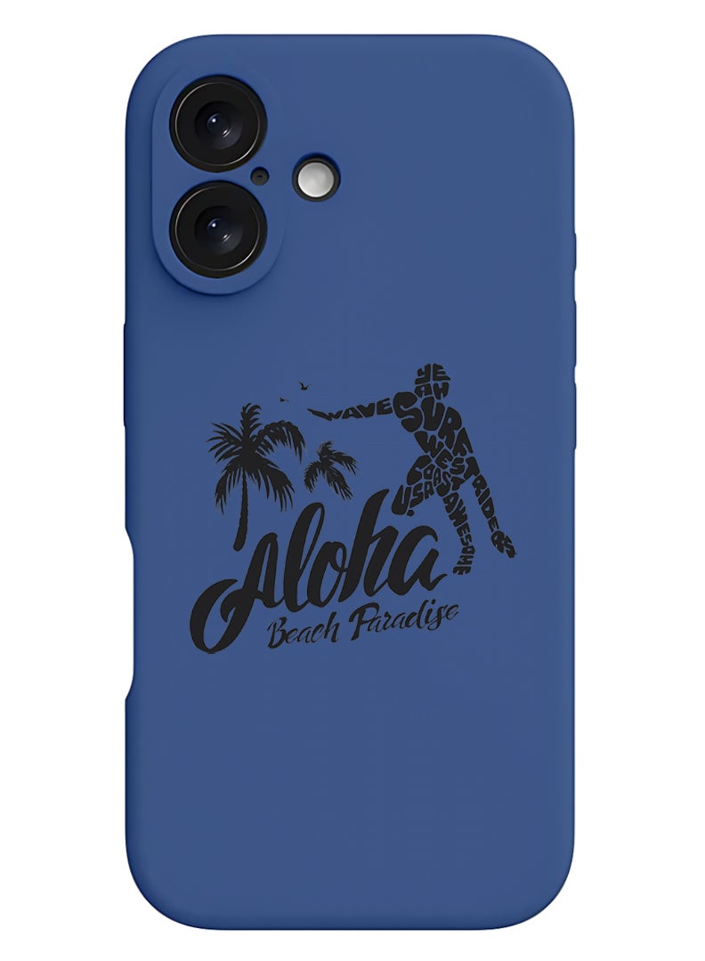 Theodor iPhone 16 Plus Blue Protective Slim Fit Case Liquid Silicone Cover with Full Body Protection Anti-Scratch Shockproof Case For iPhone - Aloha Beach Paradise Black - Image 1