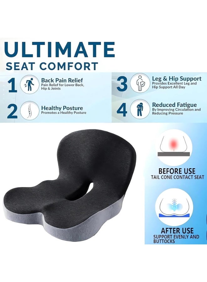 اكسيسن وسائد المقعد، وسائد دعم أسفل الظهر للكراسي المكتبية تقلل الضغط على عظم العصعص، وسائد كراسي مكتبية من الإسفنج المرن للظهر، وسائد المقعد وسائد دعم الظهر مع غطاء قابل للغسل للجلوس لفترات طويلة، كراسي مكتبية، كراسي ألعاب ومقاعد سيارات (رمادي غامق) - Image 2