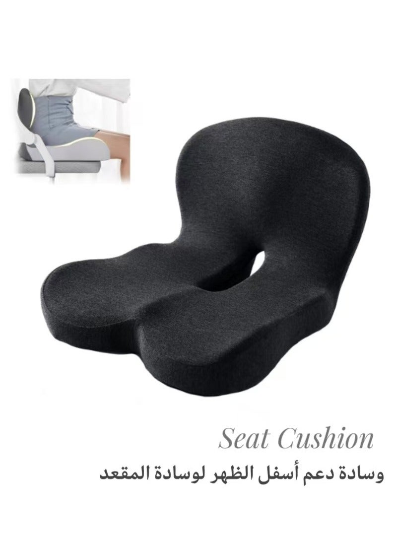 اكسيسن وسائد المقعد، وسائد دعم أسفل الظهر للكراسي المكتبية تقلل الضغط على عظم العصعص، وسائد كراسي مكتبية من الإسفنج المرن للظهر، وسائد المقعد وسائد دعم الظهر مع غطاء قابل للغسل للجلوس لفترات طويلة، كراسي مكتبية، كراسي ألعاب ومقاعد سيارات (رمادي غامق) - Image 1