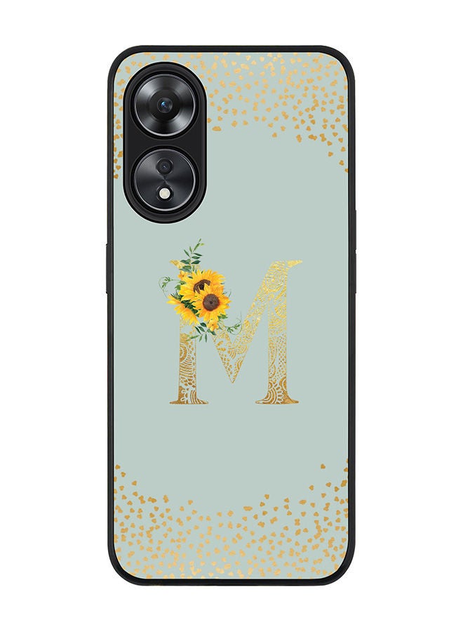 Stylizedd Rugged Black edge case for Oppo A78 5G / Oppo A58 5G Anti Drop TPU Gel Thin Cover -  Custom Monogram Initial Letter Floral Pattern Alphabet - M  ( Light Green ) - Image 1