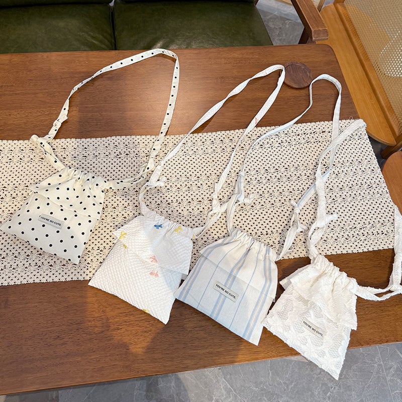 Summer Bow Polka Dot Lace Fungus Crossbody Drawstring Dual-Purpose Bag Fashionable And Versatile Walking Bag - Image 2