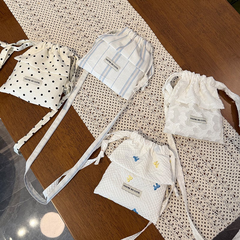 Summer Bow Polka Dot Lace Fungus Crossbody Drawstring Dual-Purpose Bag Fashionable And Versatile Walking Bag - Image 3
