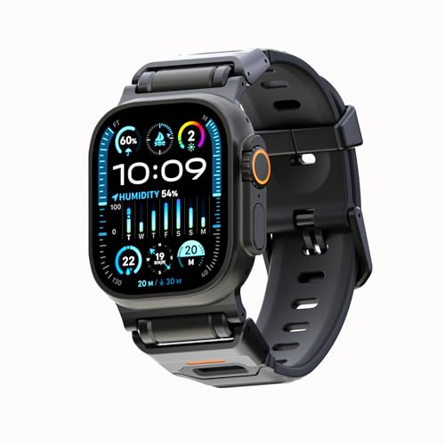 elkson Fusion Series made for Apple Watch band Ultra 3 2 1 49mm 11 10 46mm 9 45mm SE3 44mm – Durable Stainless Steel Silicone Strap, Sweat-Resistant Breathable Secure Fit for Sports, Titanium Black - Image 1
