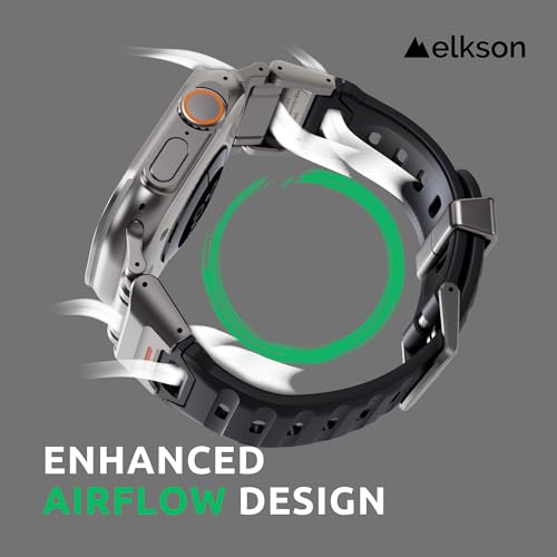 elkson Fusion Series made for Apple Watch band Ultra 3 2 1 49mm 11 10 46mm 9 45mm SE3 44mm – Durable Stainless Steel Silicone Strap, Sweat-Resistant Breathable Secure Fit for Sports, Titanium Black - Image 3