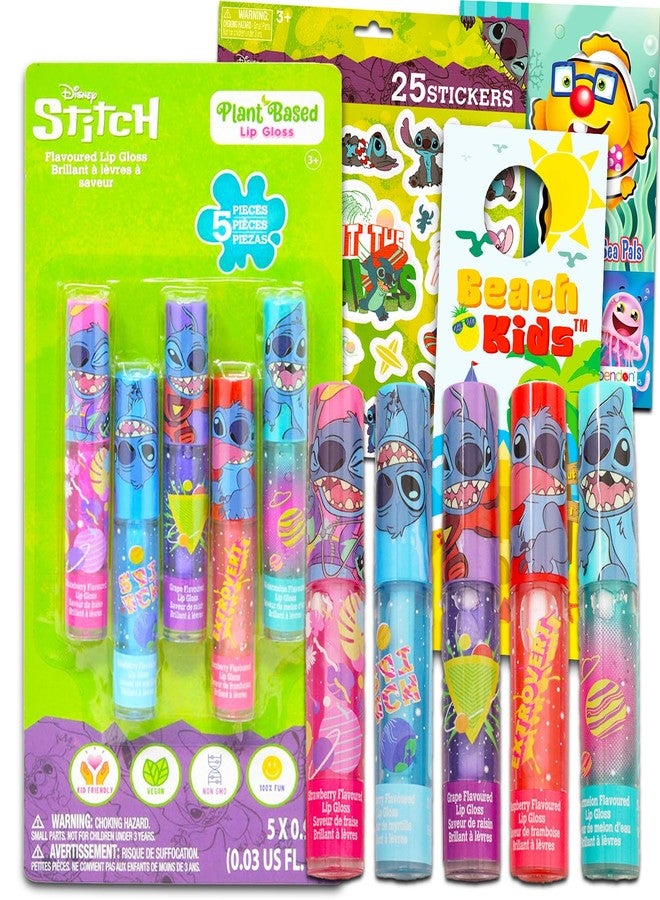 Lilo & Stitch Stitch Lip Gloss Bundle for Girls - 5 Pack of Stitch Glosses for Lips in Assorted Flavors Plus Stickers, More | Stitch Party Favors for Kids - Image 1