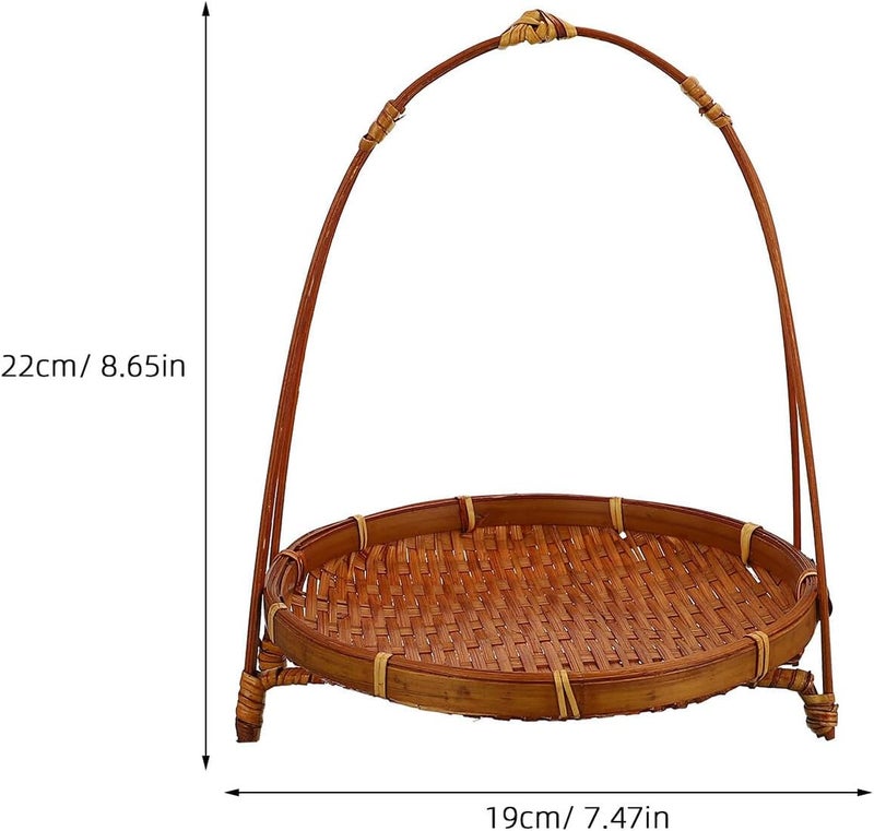 Lurrose Woven Basket with Handle, Dark round Single-layer Snack Storage Basket for Fruit and Bread, Handmade Kitchen Serving Organizer for Home and Picnic - Image 2