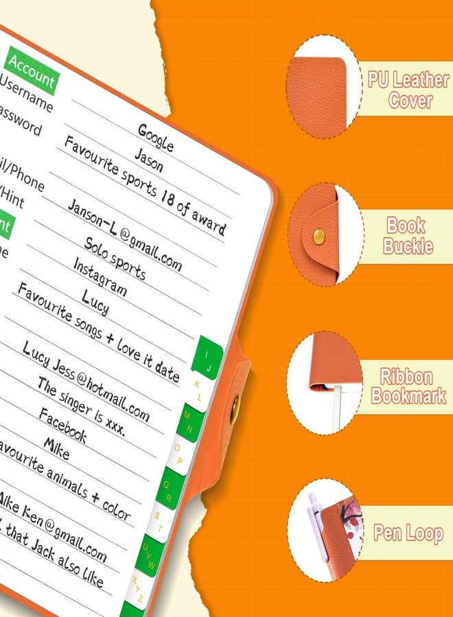BLESWIN Password Keeper with Alphabetical Tabs, Internet Password Organizer for Contacts, Websitesm Special Days and Notes - 6'' x5.1'', Orange - Image 4