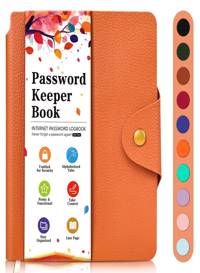 BLESWIN Password Keeper with Alphabetical Tabs, Internet Password Organizer for Contacts, Websitesm Special Days and Notes - 6'' x5.1'', Orange - Image 1