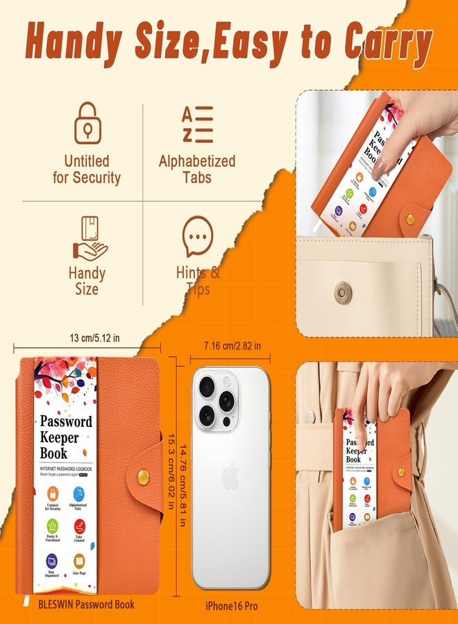 BLESWIN Password Keeper with Alphabetical Tabs, Internet Password Organizer for Contacts, Websitesm Special Days and Notes - 6'' x5.1'', Orange - Image 5