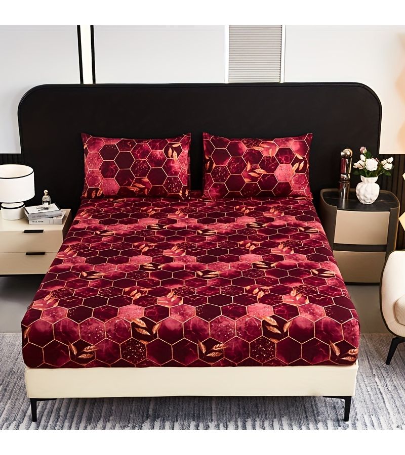 Burgundy Ocean Themed 3D Pattern Fitted Sheet Set Soft Skin Friendly Machine Washable - Image 4