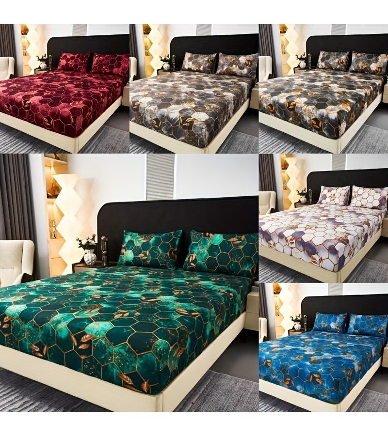 Burgundy Ocean Themed 3D Pattern Fitted Sheet Set Soft Skin Friendly Machine Washable - Image 1