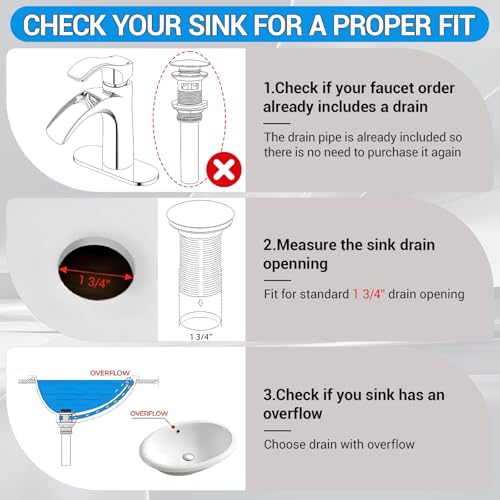 Yodel Faucet Bathroom Sink Drain with Overflow - Big Cap for Standard 1 3/4" Drain Opening - Pop Up Drain,Chrome,YDPOP-6 - Image 3
