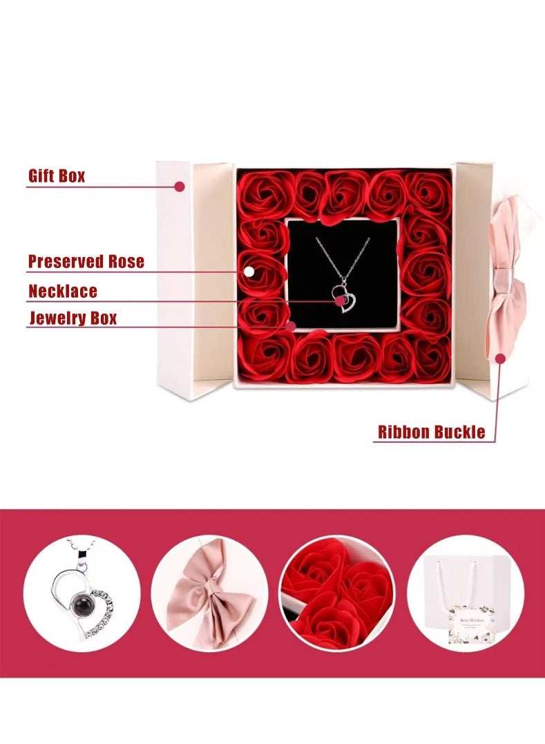 BiuTFon Necklace with Preserved Flowers Gift Box - 16 Forever Red Rose with I Love You Necklace for Mom/Daughter/Girlfriend/Wife on Anniversary/Wedding/Birthday/Birthday - Image 5