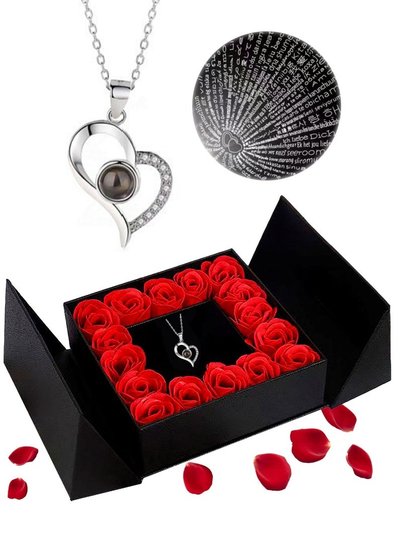 BiuTFon Necklace with Preserved Flowers Gift Box - 16 Forever Red Rose with I Love You Necklace for Mom/Daughter/Girlfriend/Wife on Anniversary/Wedding/Birthday/Birthday - Image 1