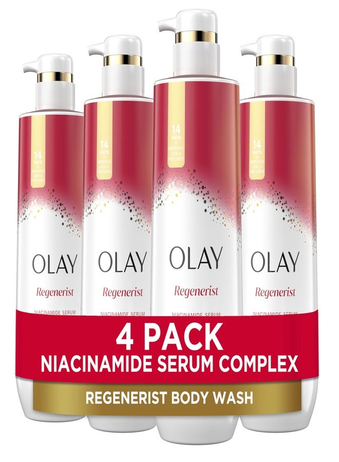 Olay غسول الجسم أولاي للنساء، ريجينيريست للتنعيم، مركب سيروم النياسيناميد، يجدد الرطوبة، خالي من البارابين والفثالات، تقنية لاميلر فيتامين ب3، لجميع أنواع البشرة، 20 أونصة سائلة (عبوة من 4)  - Image 1